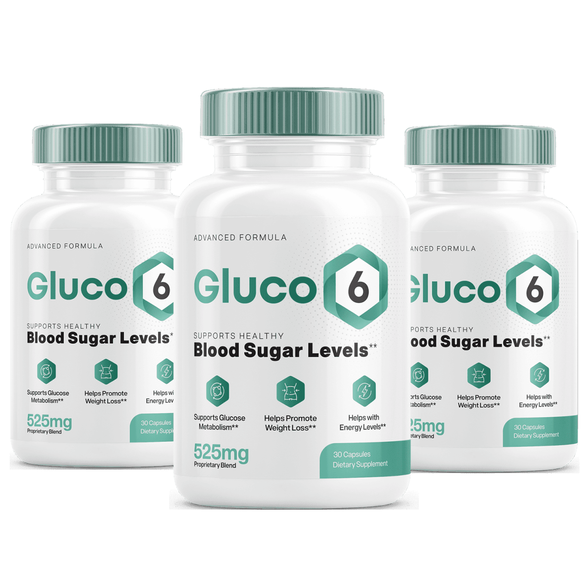 Gluco6 dietary supplement bottle for managing blood glucose levels